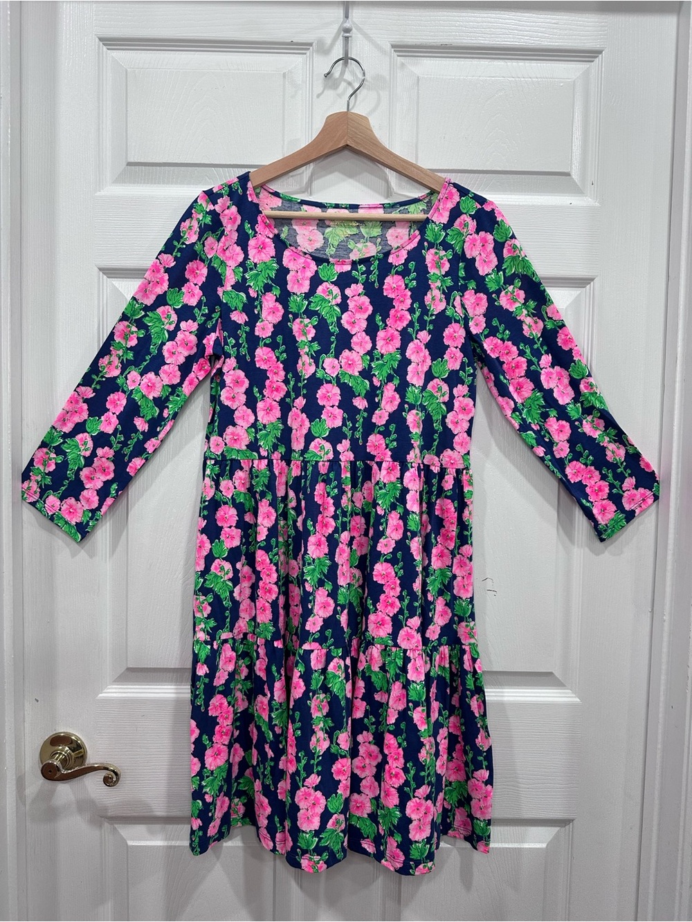 Lilly Pulitzer Navy Midi Dress with Hot Pink Floral